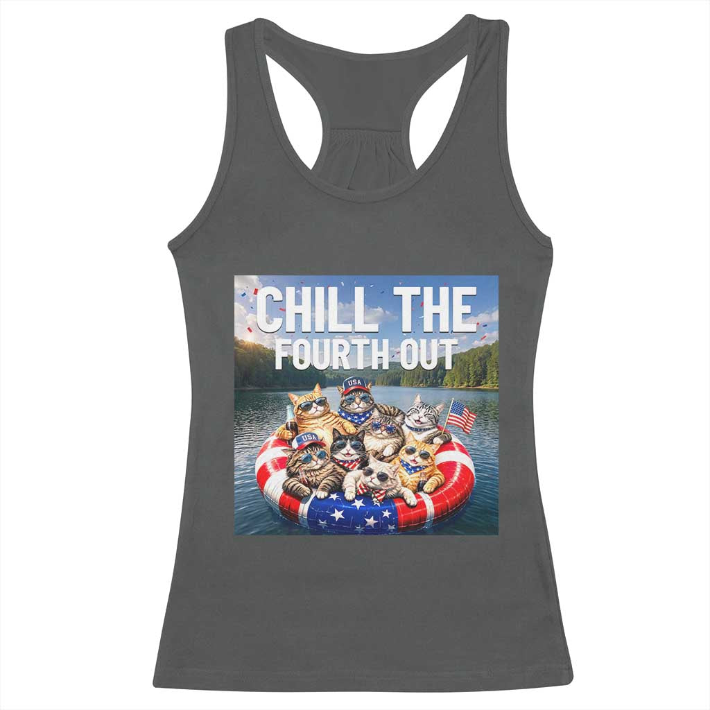 Funny Americana Cat Squad Racerback Tank Top Chill The Fourth Out TS12 Dark Heather Print Your Wear