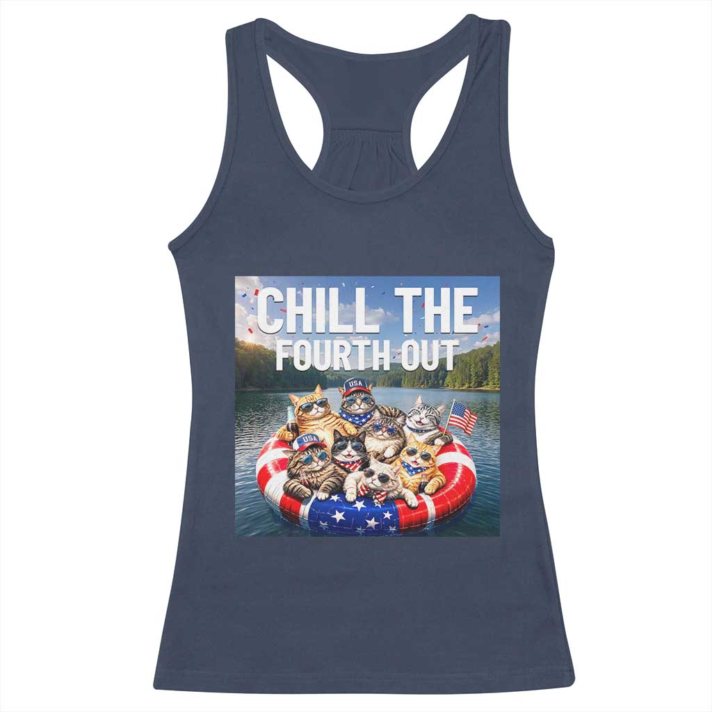 Funny Americana Cat Squad Racerback Tank Top Chill The Fourth Out TS12 Navy Print Your Wear