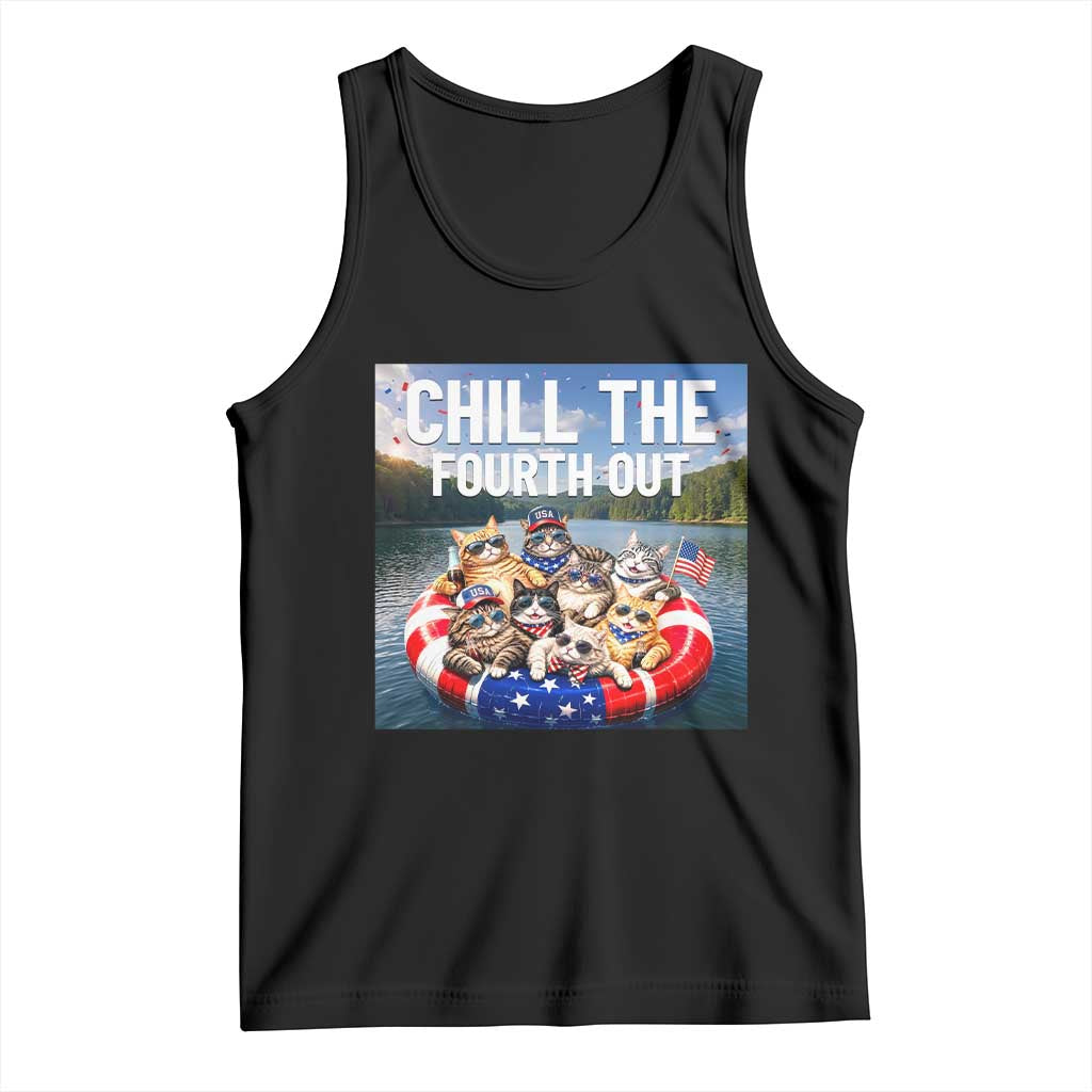 Funny Americana Cat Squad Tank Top Chill The Fourth Out TS12 Black Print Your Wear