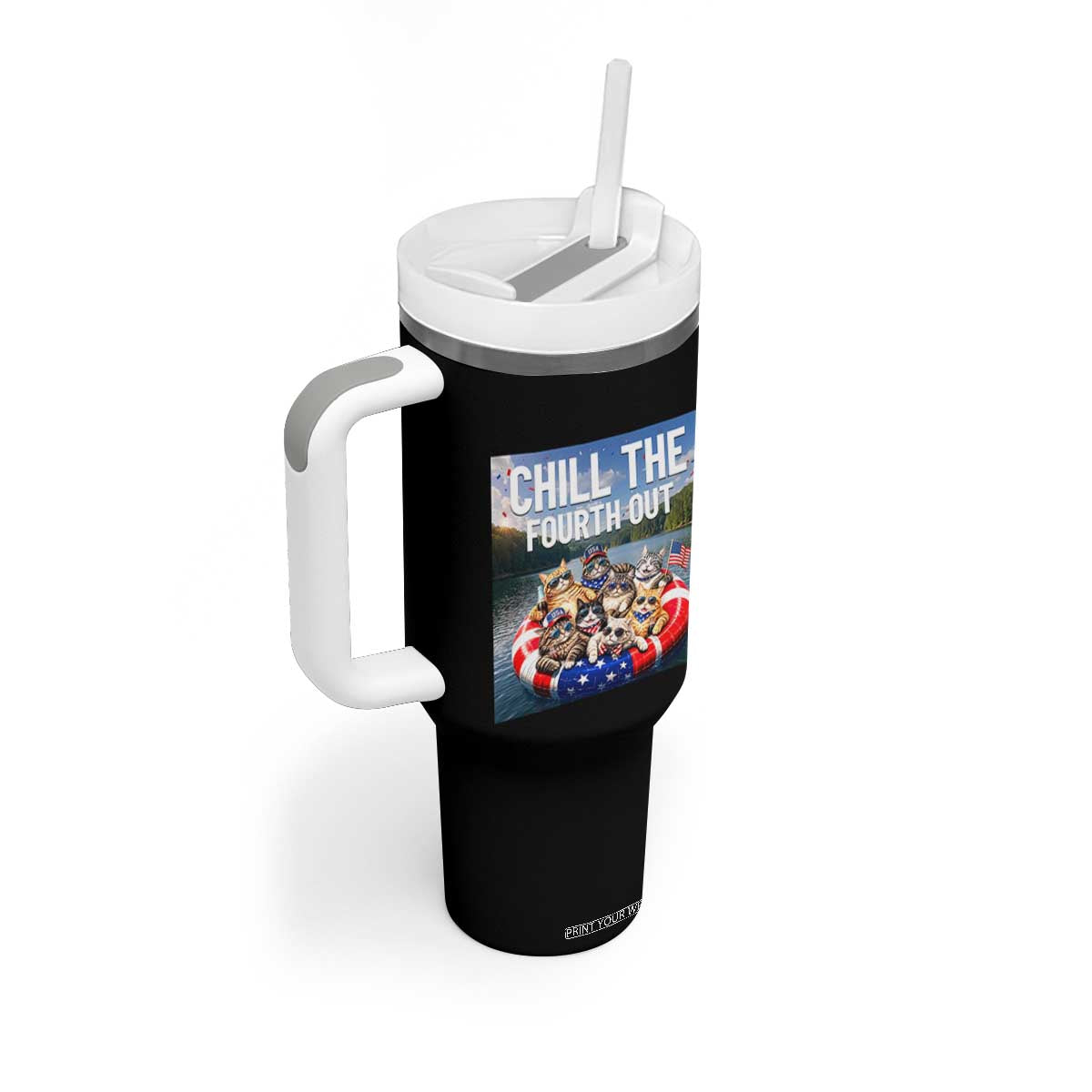 Funny Americana Cat Squad Tumbler With Handle Chill The Fourth Out TS12 Print Your Wear