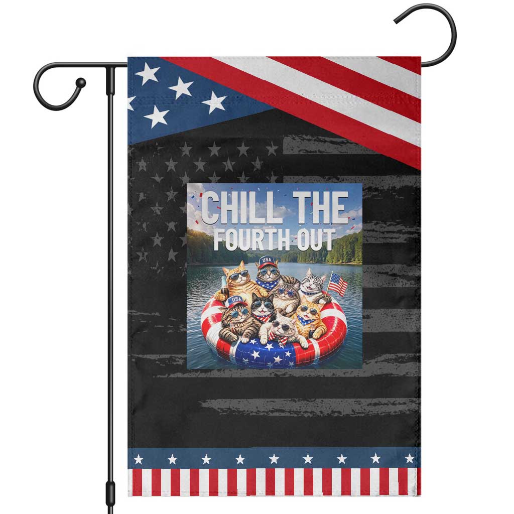 Funny Americana Cat Squad Patriotic Garden Flag Chill The Fourth Out TS12 Distressed Black Blue Print Your Wear