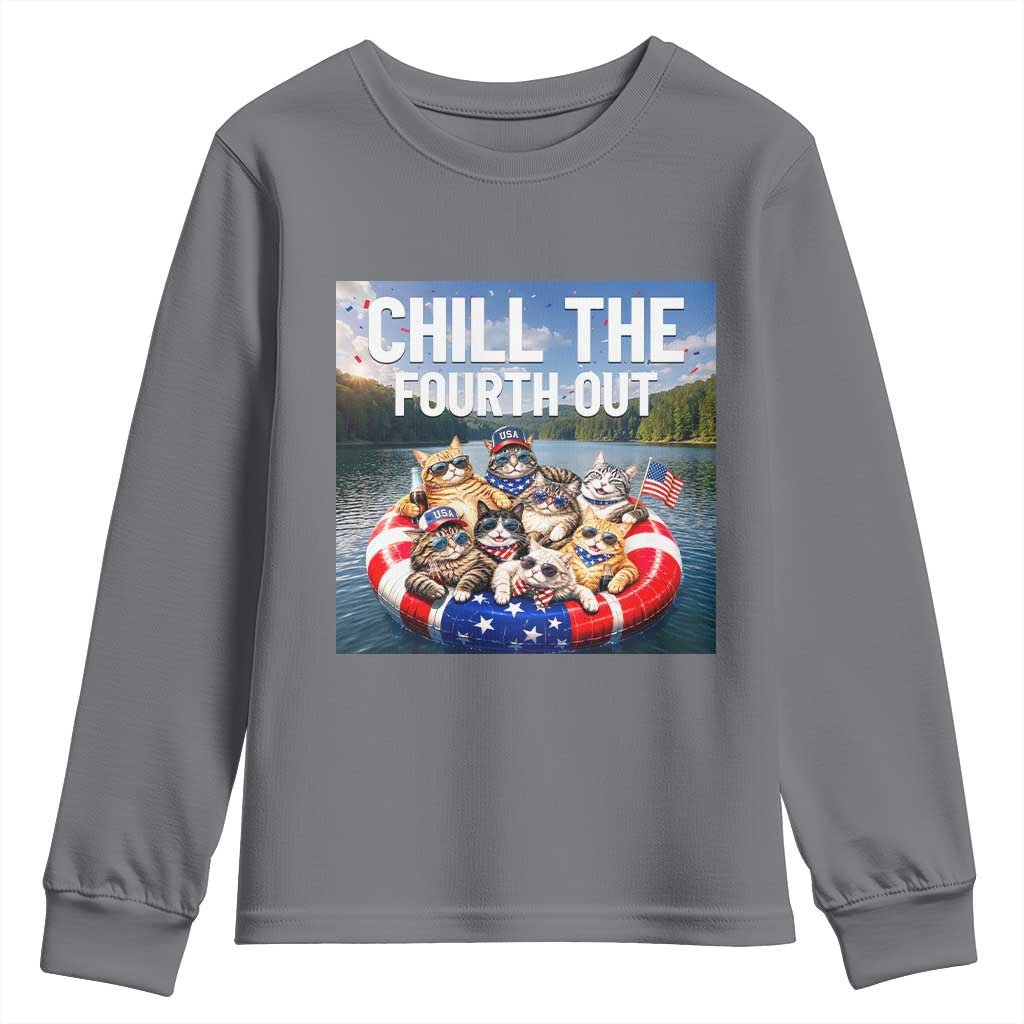 Funny Americana Cat Squad Youth Sweatshirt Chill The Fourth Out TS12 Charcoal Print Your Wear