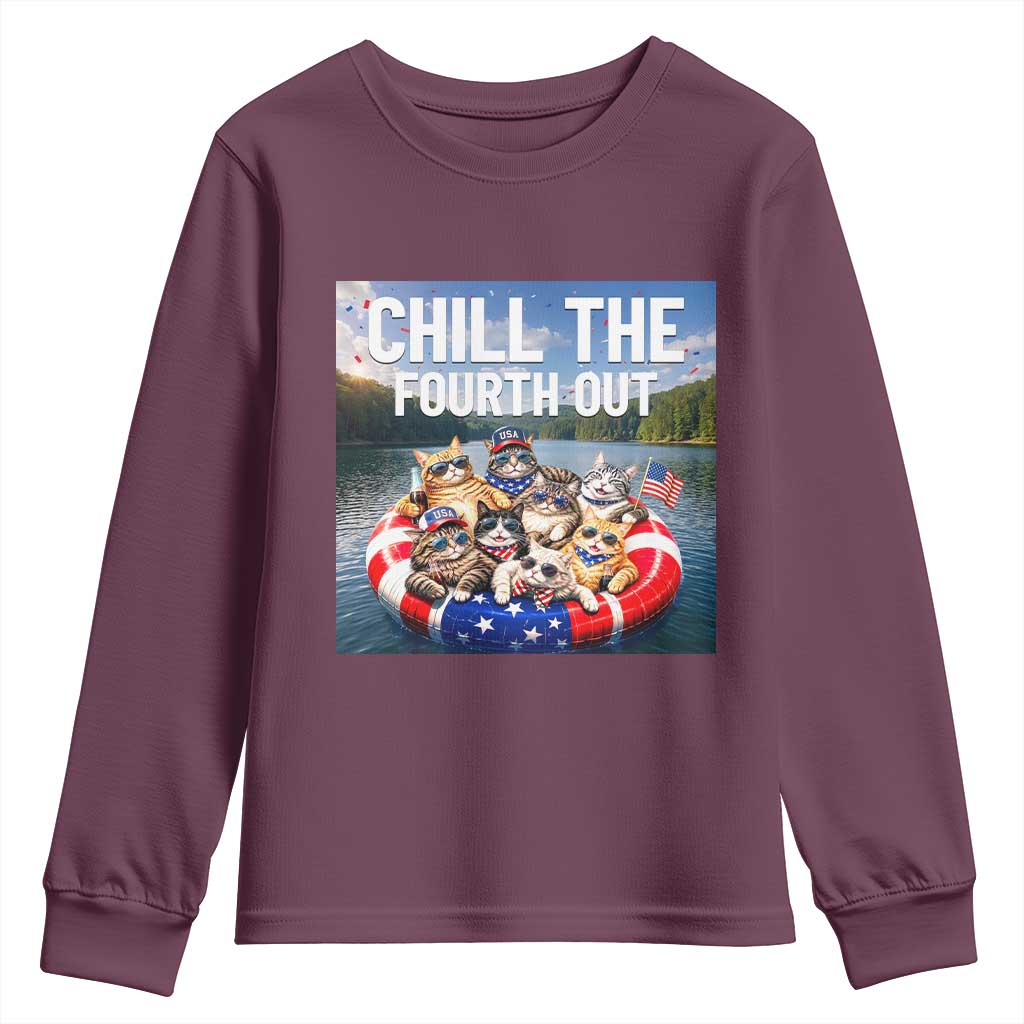 Funny Americana Cat Squad Youth Sweatshirt Chill The Fourth Out TS12 Maroon Print Your Wear