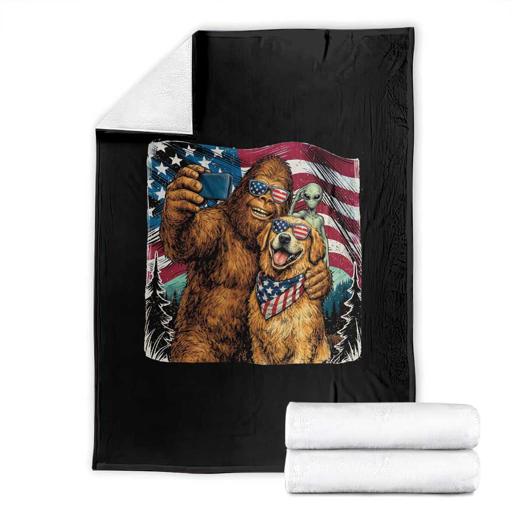 Funny Patriotic Bigfoot Golden Retriever Selfie Squad Throw Blanket TS12 Black Print Your Wear