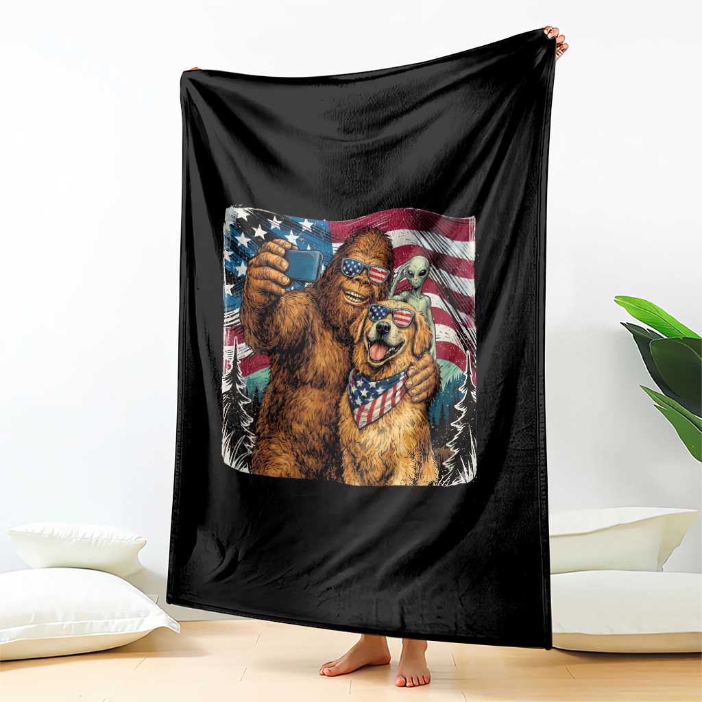 Funny Patriotic Bigfoot Golden Retriever Selfie Squad Throw Blanket TS12 Print Your Wear