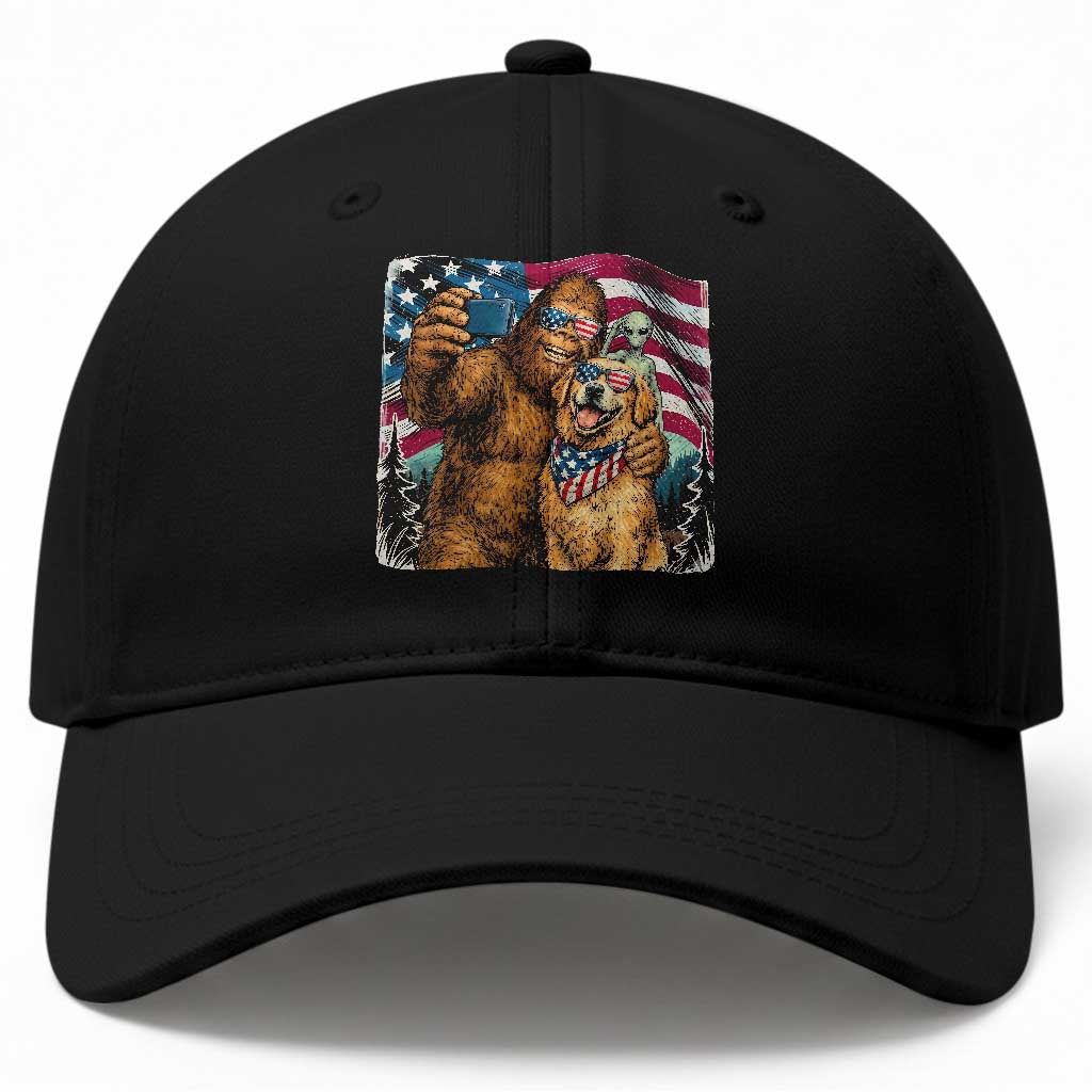 Funny Patriotic Bigfoot Golden Retriever Selfie Squad Baseball Cap TS12 Print Your Wear