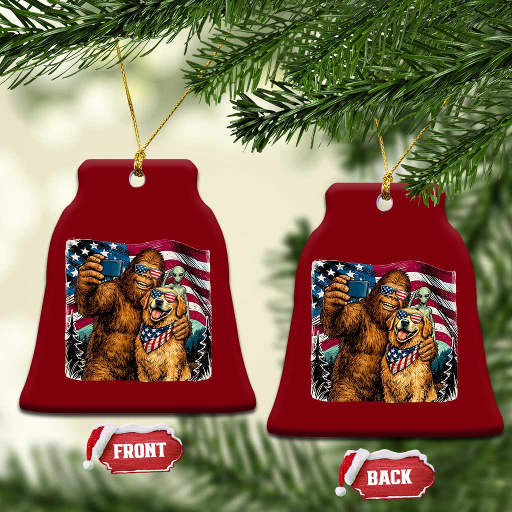 Funny Patriotic Bigfoot Golden Retriever Selfie Squad Ceramic Ornament TS12 Print Your Wear