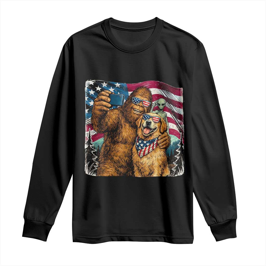 Funny Patriotic Bigfoot Golden Retriever Selfie Squad Long Sleeve Shirt TS12 Black Print Your Wear