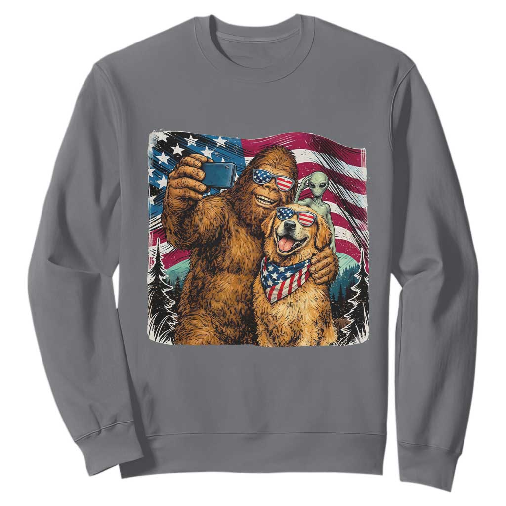 Funny Patriotic Bigfoot Golden Retriever Selfie Squad Sweatshirt TS12 Charcoal Print Your Wear