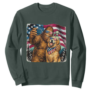 Funny Patriotic Bigfoot Golden Retriever Selfie Squad Sweatshirt TS12 Dark Forest Green Print Your Wear