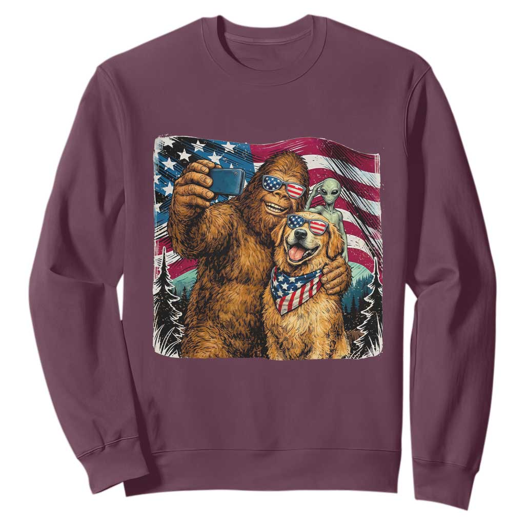 Funny Patriotic Bigfoot Golden Retriever Selfie Squad Sweatshirt TS12 Maroon Print Your Wear