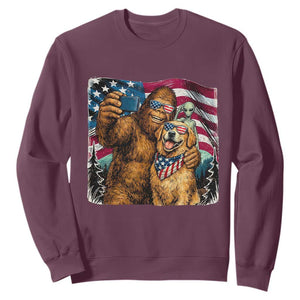 Funny Patriotic Bigfoot Golden Retriever Selfie Squad Sweatshirt TS12 Maroon Print Your Wear