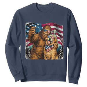 Funny Patriotic Bigfoot Golden Retriever Selfie Squad Sweatshirt TS12 Navy Print Your Wear