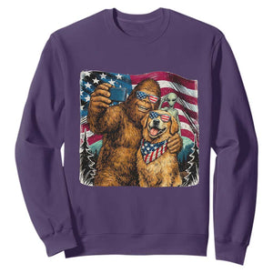 Funny Patriotic Bigfoot Golden Retriever Selfie Squad Sweatshirt TS12 Purple Print Your Wear