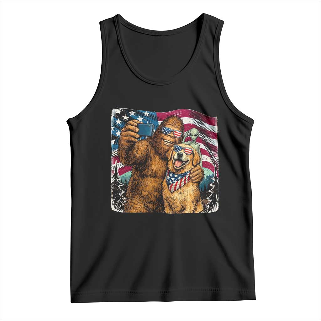 Funny Patriotic Bigfoot Golden Retriever Selfie Squad Tank Top TS12 Black Print Your Wear