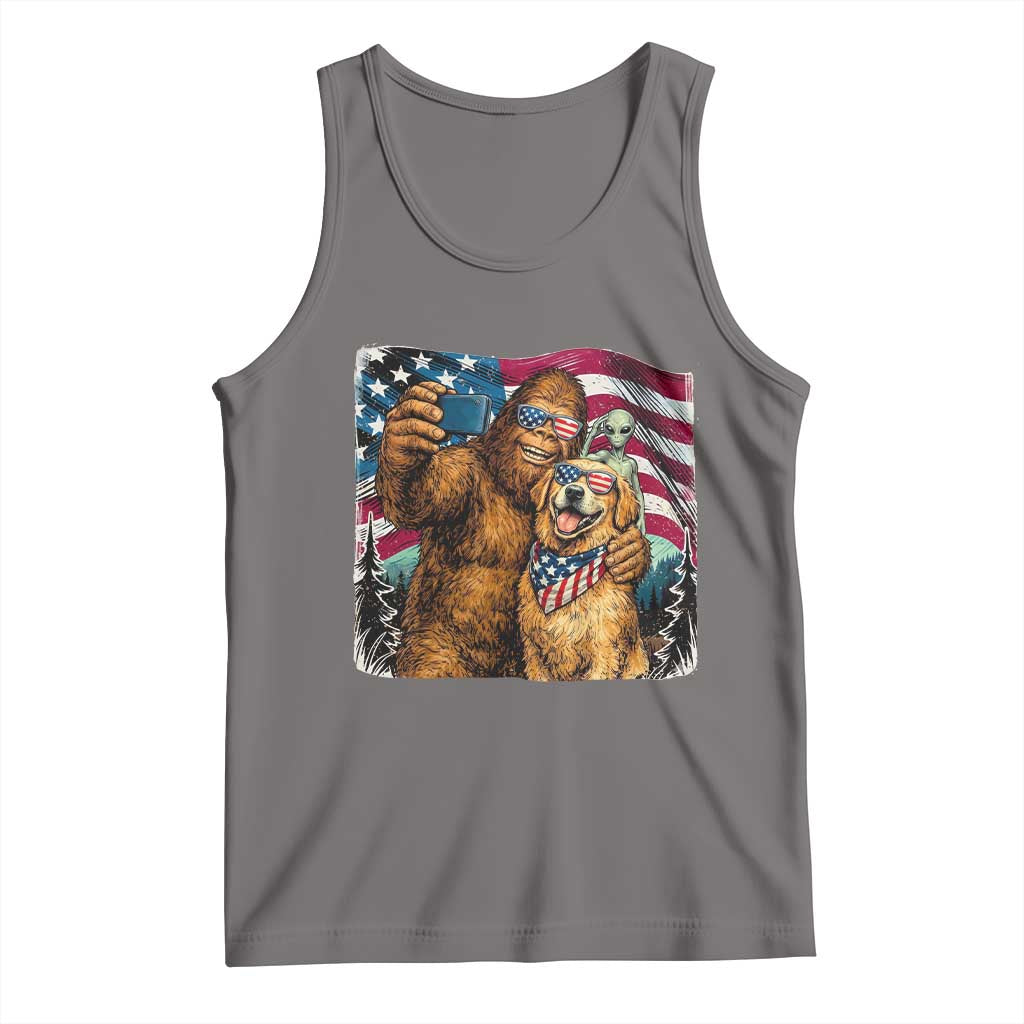 Funny Patriotic Bigfoot Golden Retriever Selfie Squad Tank Top TS12 Deep Heather Print Your Wear