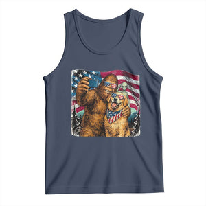 Funny Patriotic Bigfoot Golden Retriever Selfie Squad Tank Top TS12 Navy Print Your Wear