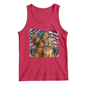 Funny Patriotic Bigfoot Golden Retriever Selfie Squad Tank Top TS12 Red Print Your Wear