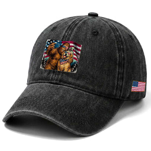 Funny Patriotic Bigfoot Golden Retriever Selfie Squad Washed Cotton Baseball Cap TS12 Print Your Wear