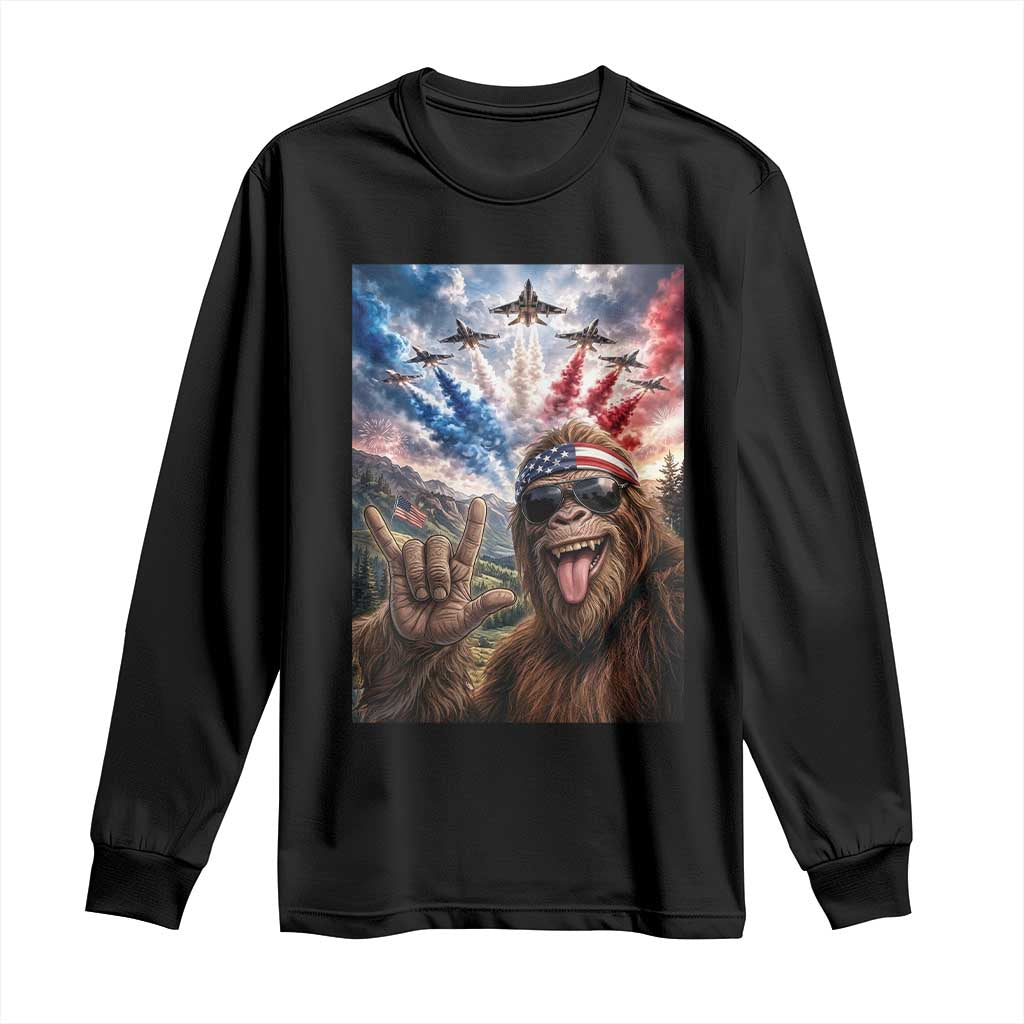 Patriotic Bigfoot 4th Of July Selfie Long Sleeve Shirt Funny USA Freedom Jet Fighter Graphic TS12 Black Print Your Wear