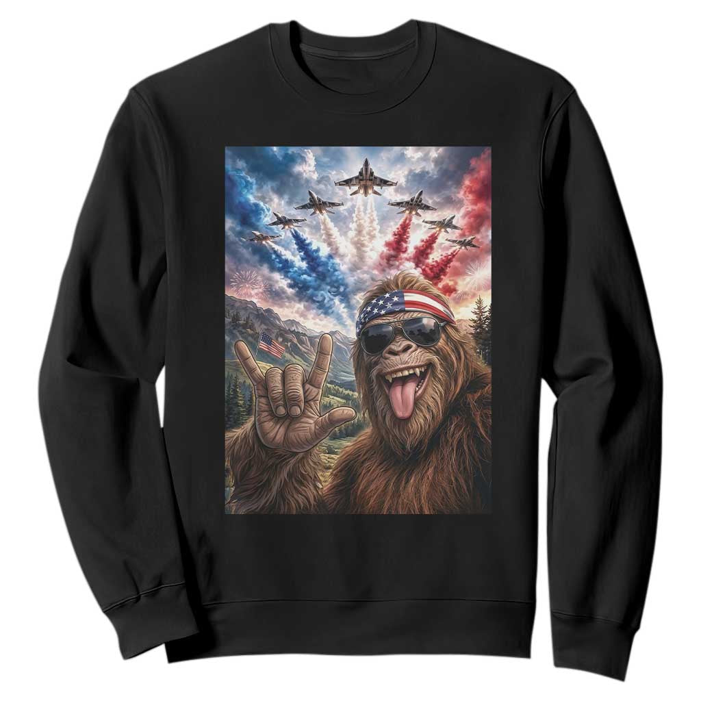 Patriotic Bigfoot 4th Of July Selfie Sweatshirt Funny USA Freedom Jet Fighter Graphic TS12 Black Print Your Wear