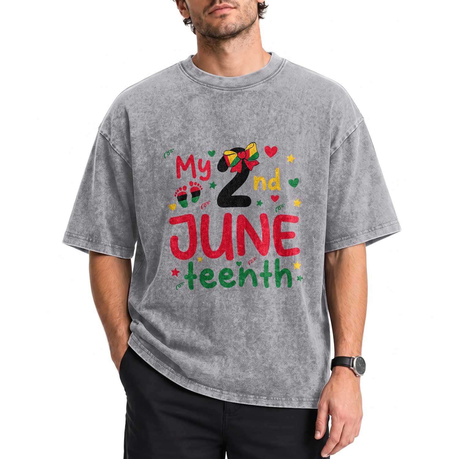 My Second Juneteenth Washed Cotton T-Shirt African American Baby Freedom Day