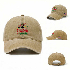 My Second Juneteenth Washed Cotton Baseball Cap African American Baby Freedom Day TS12 Washed Cap Universal Fit Khaki Print Your Wear