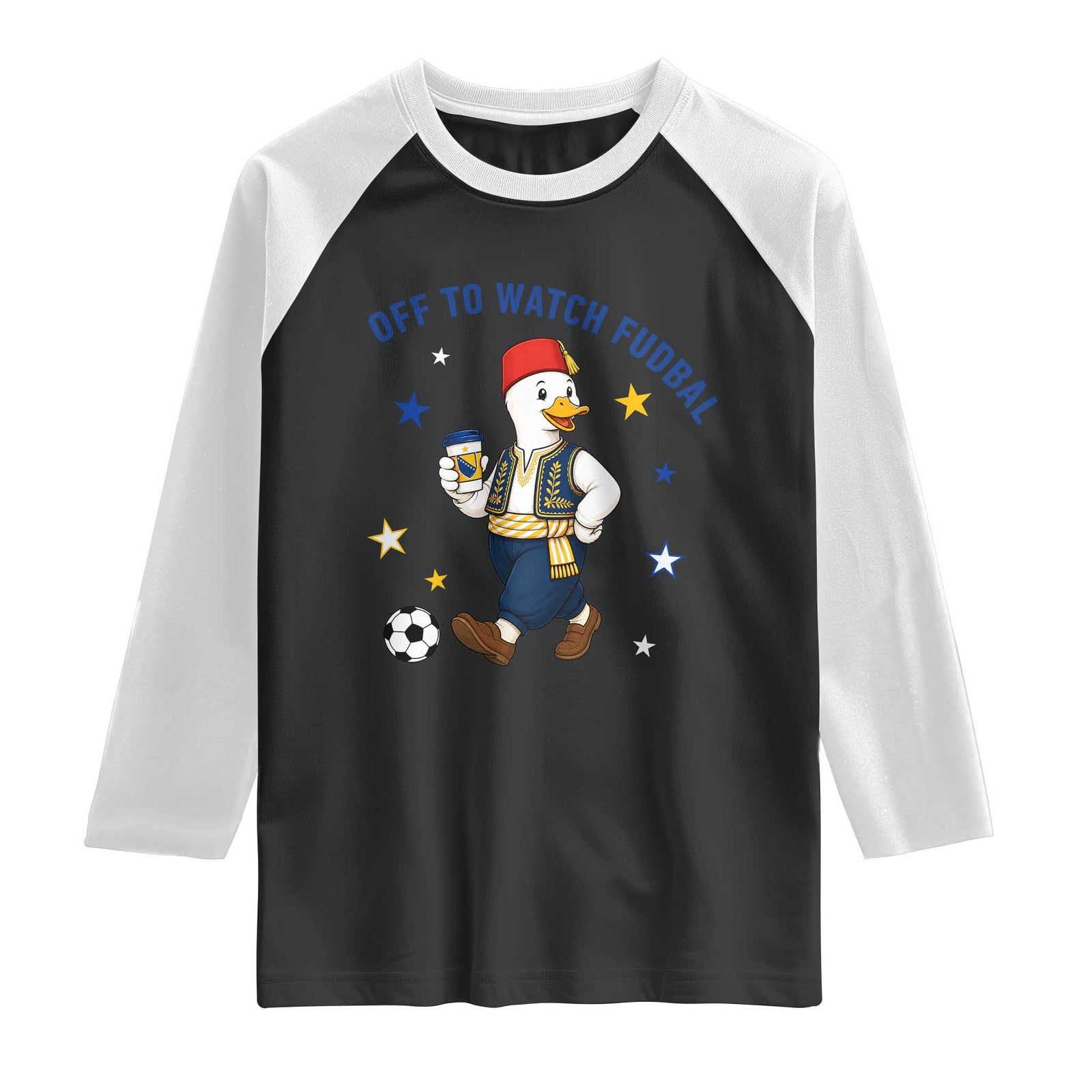 Funny Bosnia Goose Soccer Fan Gift Raglan Shirt Off To Watch Fudbal TS12 Black White Print Your Wear