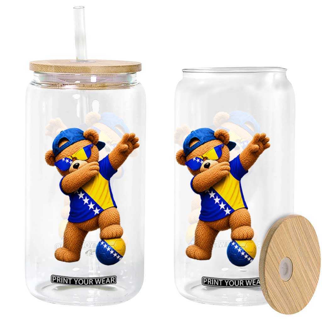Funny Bosnia Teddy Bear Dabbing Fudbal Fan Gift Glass Can TS12 Print Your Wear
