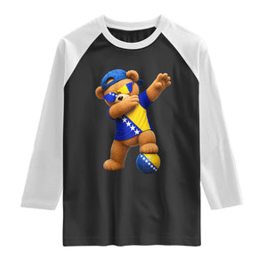 Funny Bosnia Teddy Bear Dabbing Fudbal Fan Gift Raglan Shirt TS12 Black White Print Your Wear