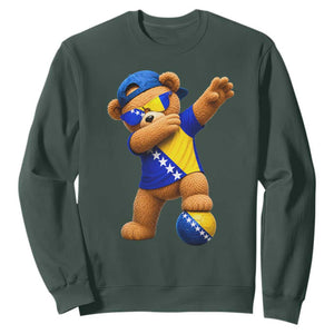 Funny Bosnia Teddy Bear Dabbing Fudbal Fan Gift Sweatshirt TS12 Dark Forest Green Print Your Wear