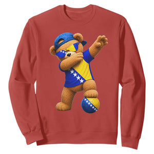 Funny Bosnia Teddy Bear Dabbing Fudbal Fan Gift Sweatshirt TS12 Red Print Your Wear