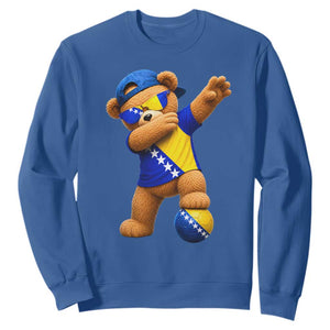 Funny Bosnia Teddy Bear Dabbing Fudbal Fan Gift Sweatshirt TS12 Royal Blue Print Your Wear