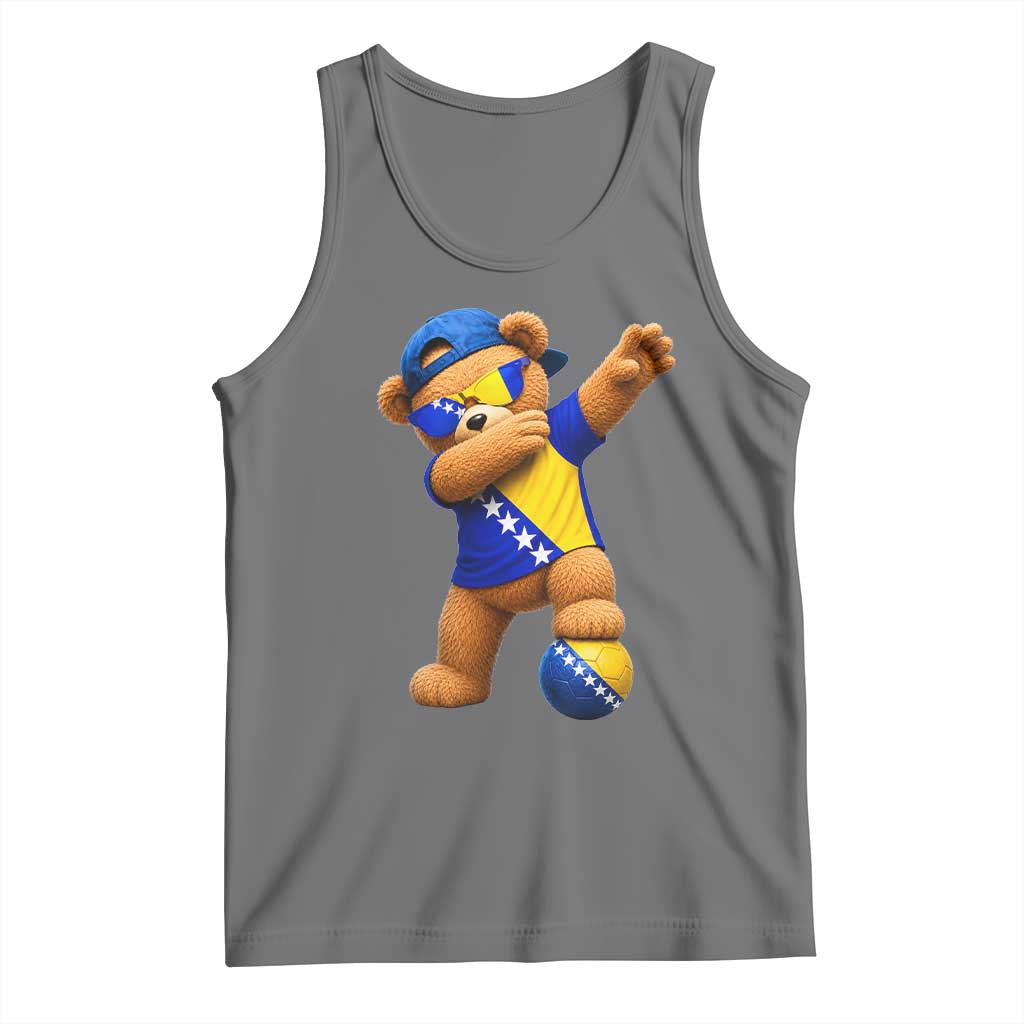 Funny Bosnia Teddy Bear Dabbing Fudbal Fan Gift Tank Top TS12 Black Heather Print Your Wear
