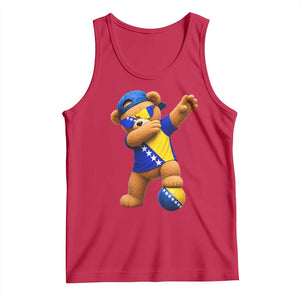Funny Bosnia Teddy Bear Dabbing Fudbal Fan Gift Tank Top TS12 Red Print Your Wear