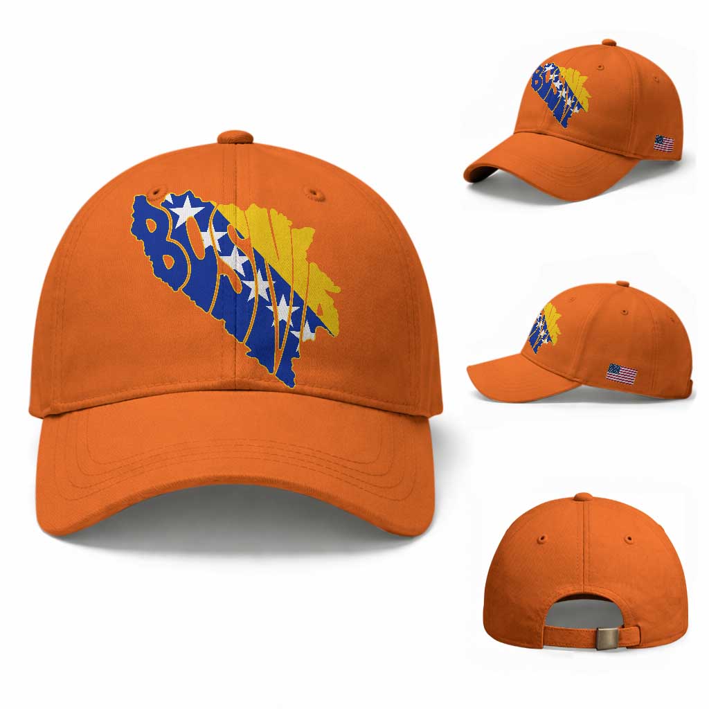 Bosnia And Herzegovina Word Art Map Baseball Cap Bosnian Pride Gift TS12 Baseball Cap Universal Fit Orange Print Your Wear