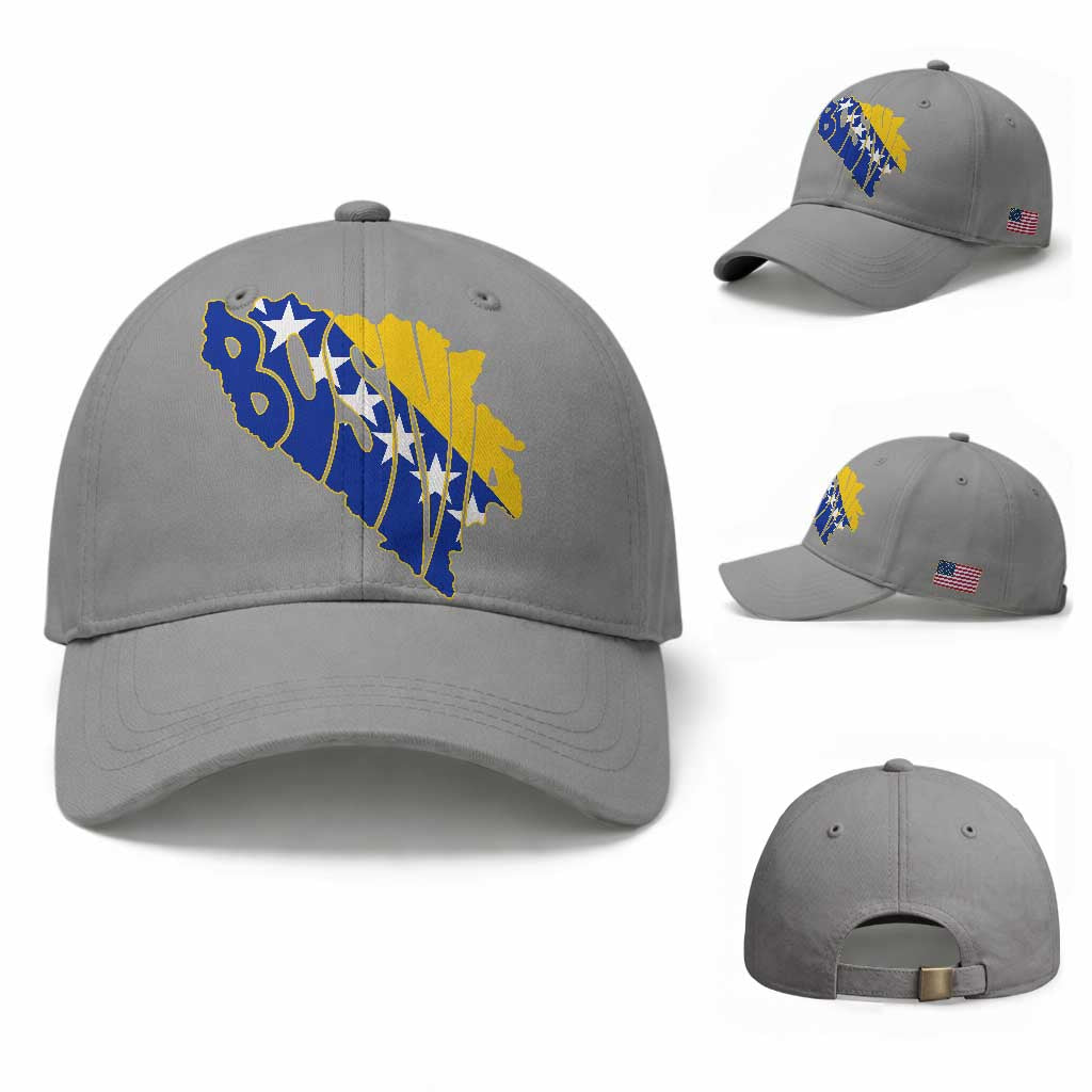 Bosnia And Herzegovina Word Art Map Baseball Cap Bosnian Pride Gift TS12 Baseball Cap Universal Fit Sport Gray Print Your Wear