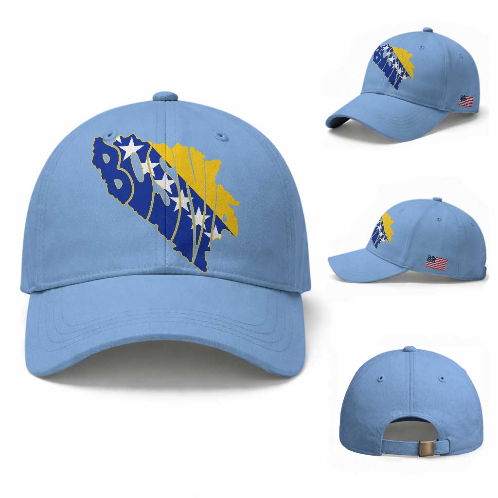 Bosnia And Herzegovina Word Art Map Baseball Cap Bosnian Pride Gift TS12 Baseball Cap Universal Fit Light Blue Print Your Wear