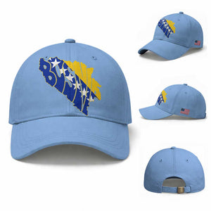 Bosnia And Herzegovina Word Art Map Baseball Cap Bosnian Pride Gift TS12 Baseball Cap Universal Fit Light Blue Print Your Wear