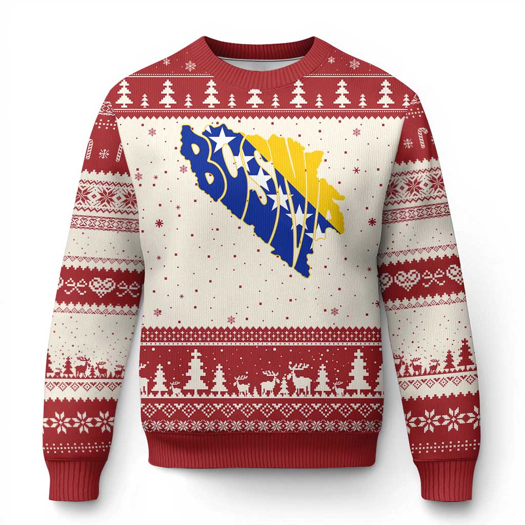 Bosnia And Herzegovina Word Art Map Ugly Christmas Sweater Bosnian Pride Gift TS12 Beige Red Print Your Wear