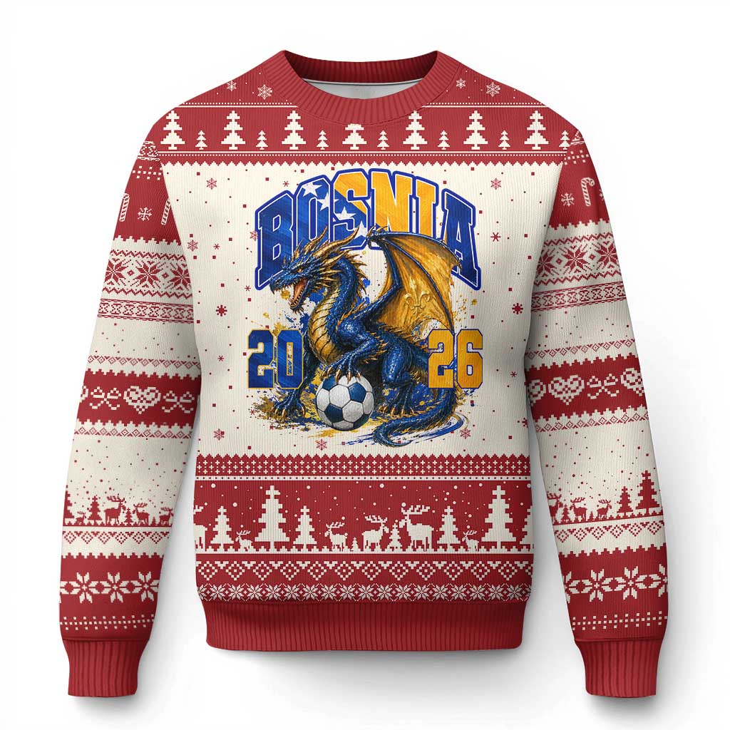 Bosnian Dragon Fudbal Fan Ugly Christmas Sweater Bosnia And Herzegovina Pride TS12 Beige Red Print Your Wear