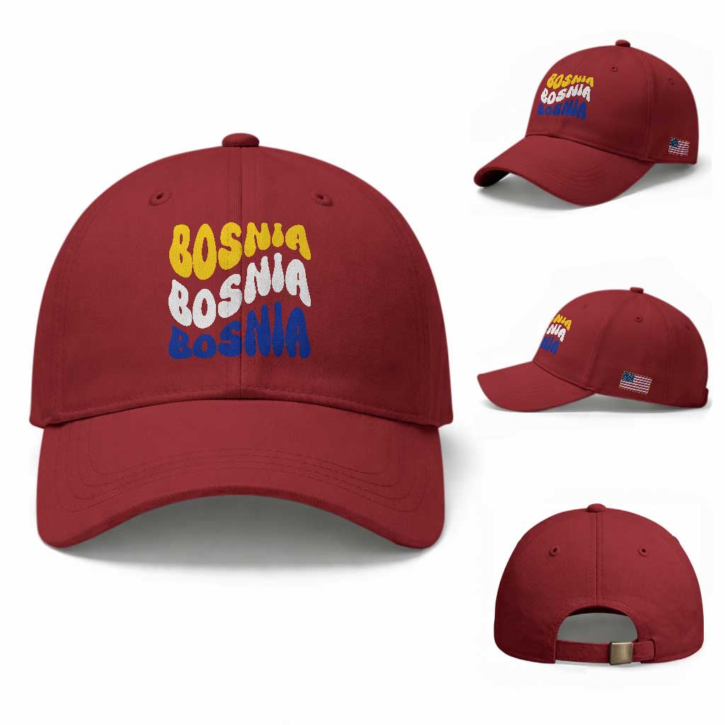 Groovy Retro Bosnia Baseball Cap Proud Bosnian Balkan Heritage Gift TS12 Baseball Cap Universal Fit Cherry Red Print Your Wear