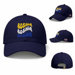 Groovy Retro Bosnia Baseball Cap Proud Bosnian Balkan Heritage Gift TS12 Baseball Cap Universal Fit Dark Blue Print Your Wear