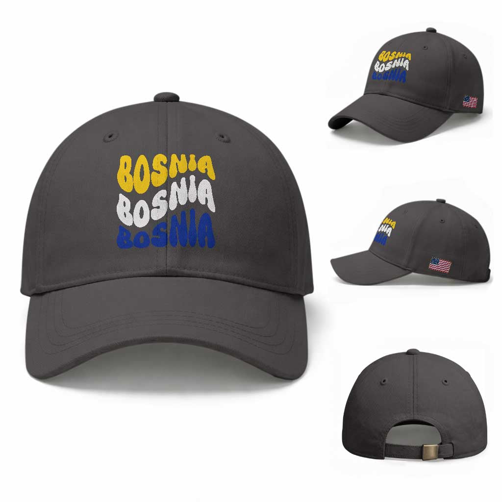 Groovy Retro Bosnia Baseball Cap Proud Bosnian Balkan Heritage Gift TS12 Baseball Cap Universal Fit Dark Gray Print Your Wear