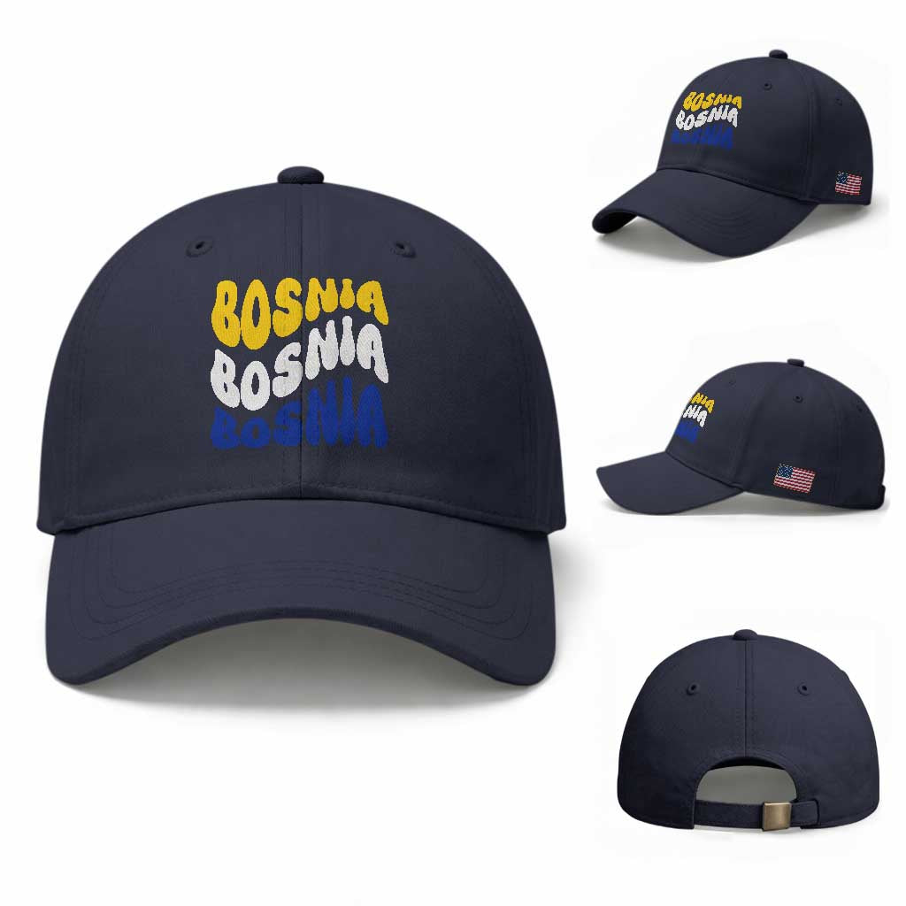 Groovy Retro Bosnia Baseball Cap Proud Bosnian Balkan Heritage Gift TS12 Baseball Cap Universal Fit Navy Print Your Wear