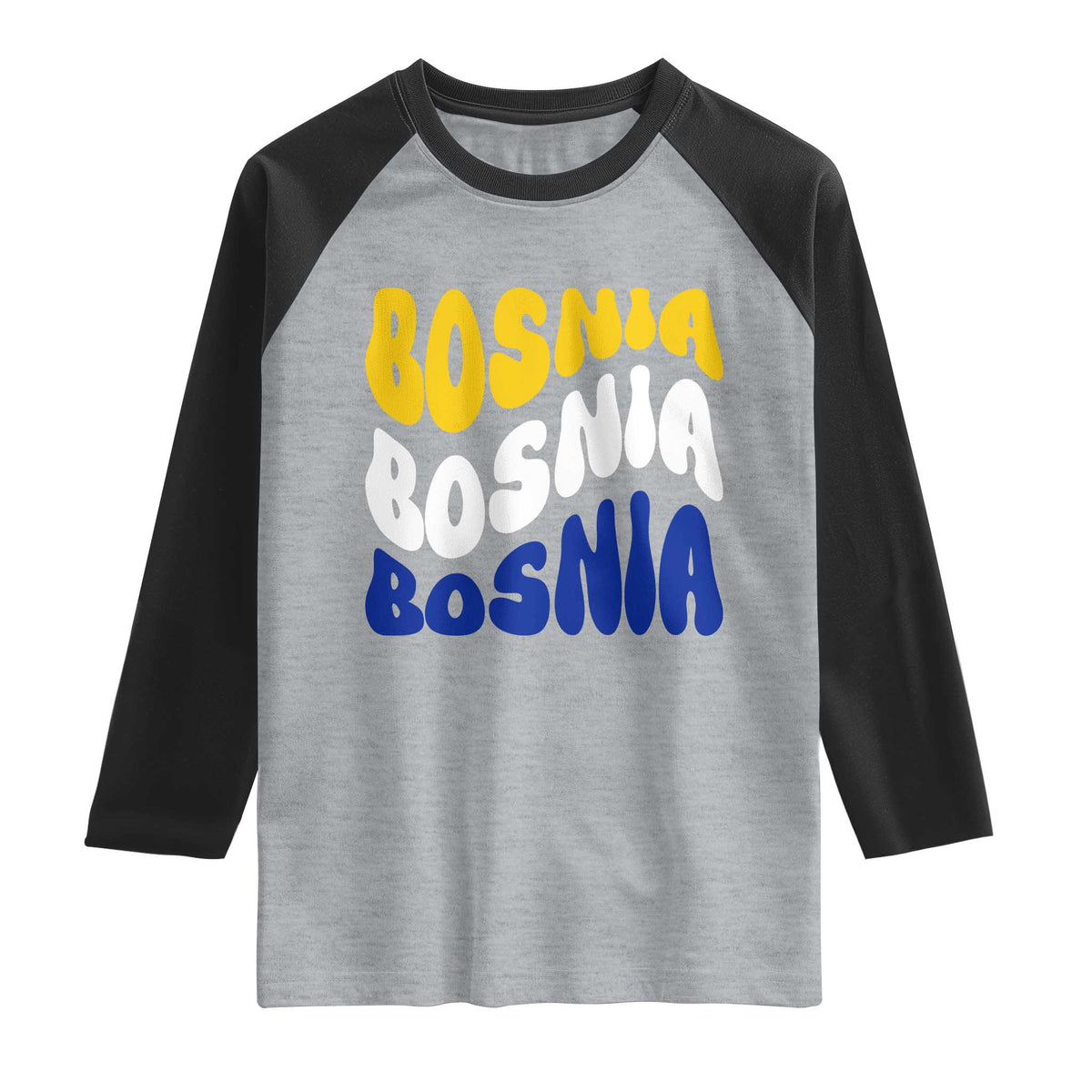 Groovy Retro Bosnia Raglan Shirt Proud Bosnian Balkan Heritage Gift TS12 Heather Gray Black Print Your Wear