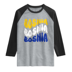 Groovy Retro Bosnia Raglan Shirt Proud Bosnian Balkan Heritage Gift TS12 Heather Gray Black Print Your Wear