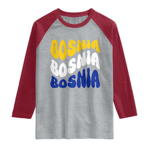 Groovy Retro Bosnia Raglan Shirt Proud Bosnian Balkan Heritage Gift TS12 Heather Gray Heather Red Print Your Wear