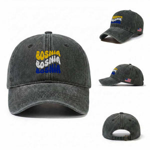 Groovy Retro Bosnia Washed Cotton Baseball Cap Proud Bosnian Balkan Heritage Gift TS12 Washed Cap Universal Fit Dark Green Print Your Wear