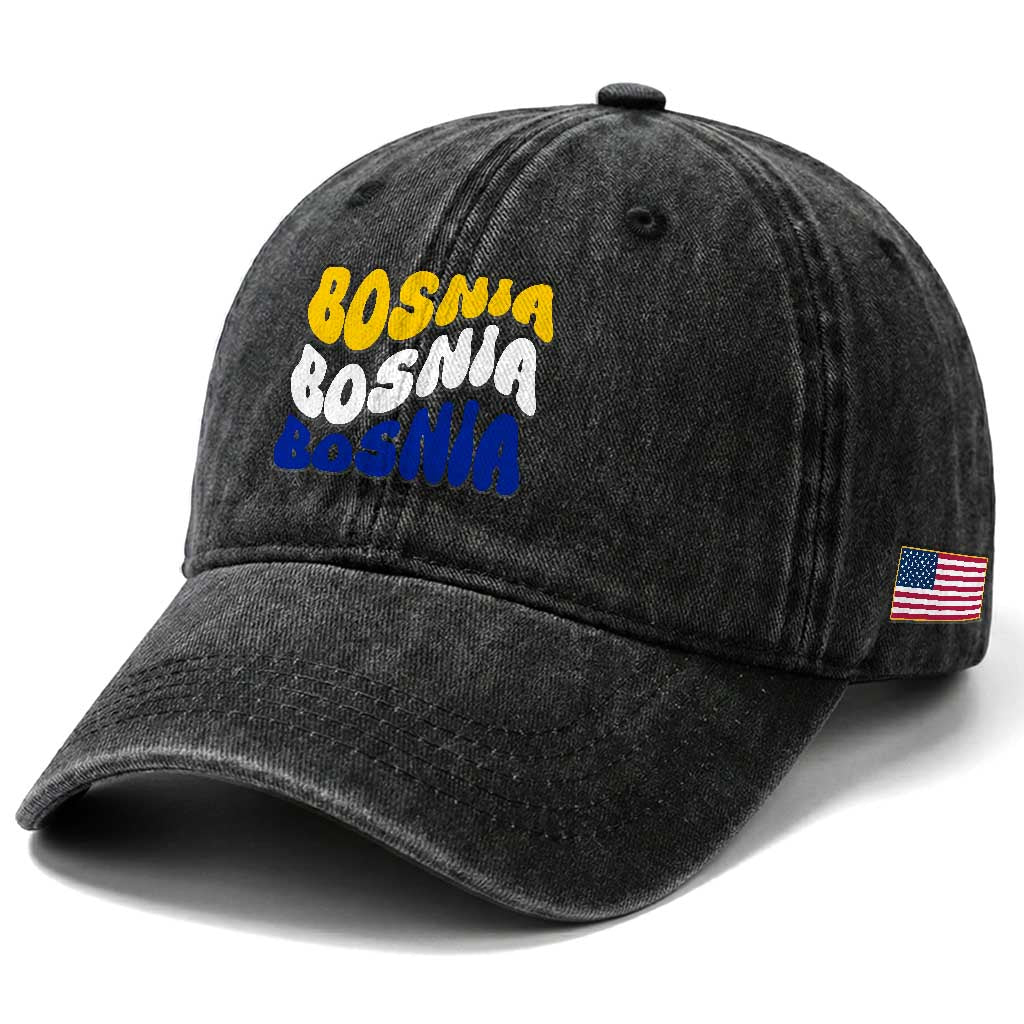 Groovy Retro Bosnia Washed Cotton Baseball Cap Proud Bosnian Balkan Heritage Gift TS12 Print Your Wear